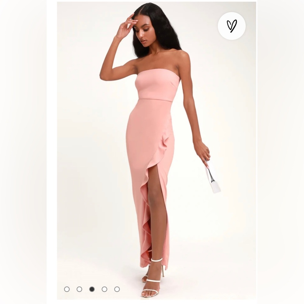 After Hours Blush Pink Strapless Ruffled Maxi Dress